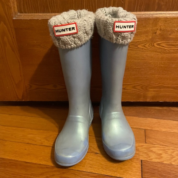 Hunter Kids Blue Rain Boots with socks - Picture 2 of 3